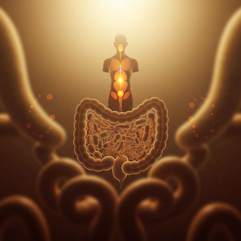 Abstrakte wissenschaftliche Visualisierung von Verdauung und Nährstoffaufnahme durch den Körper